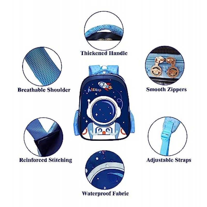 LYOUMEIT 소년을위한 귀여운 우주 비행사 배낭 세트, 어린이를위한 할로윈 선물, 도시락 상자가있는 학교 가방, 15 인치