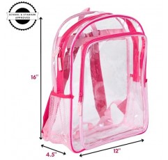RALME 학교용 핑크 투명 백팩, 16인치 경기장 승인 투명 가방