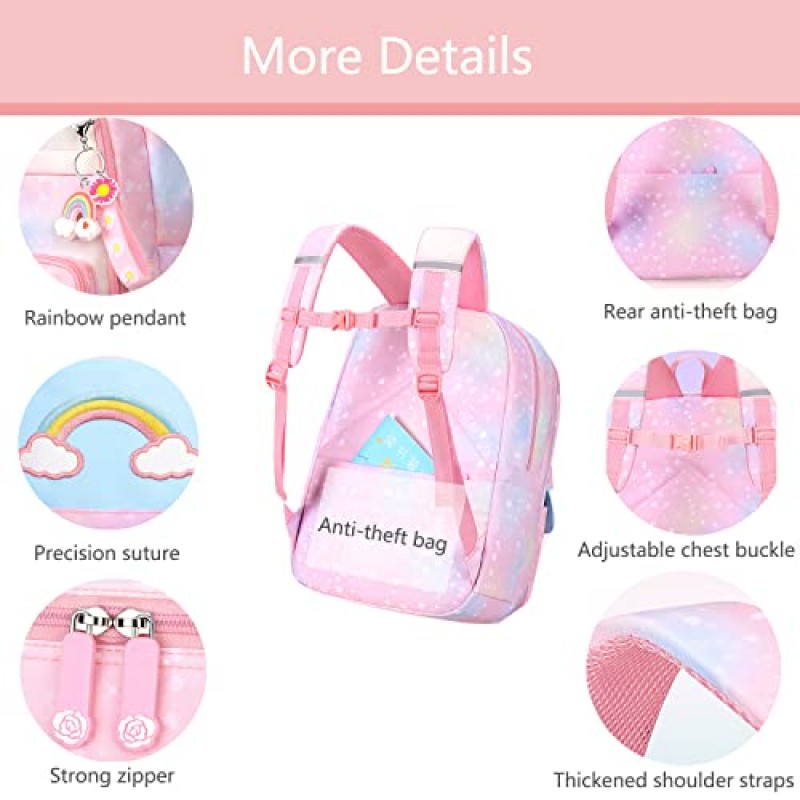 Lmeison 배낭 소녀 학교 배낭 귀여운 Bookbag Kawaii 어린이 학교 가방 핑크 레인보우 백 팩 여행을위한 캐주얼 데이 팟