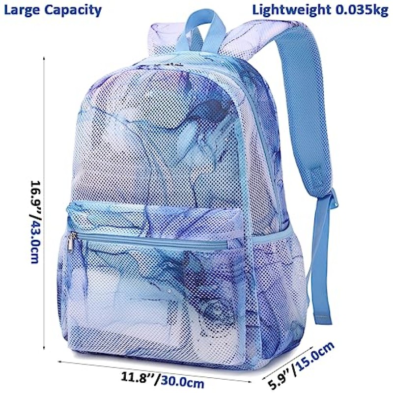 소녀를위한 Meisohua 학교 배낭 메쉬 배낭 십대 소녀를위한 반투명 캐주얼 배낭 Bookbag 2 in 1 Set with Storage Bag