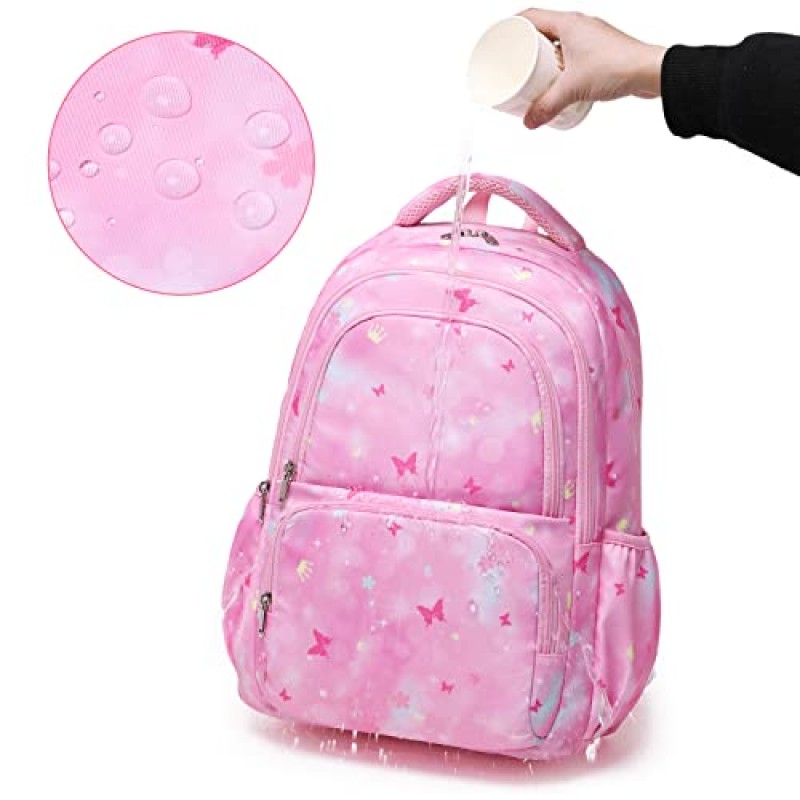 Sunborls Kawaii 배낭 귀여운 나비 외부 십대 소녀 학교 Bookbag 점심 양동이 연필 케이스 3pcs (핑크)