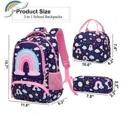 Dafelile 배낭 유니콘 소녀를 위한 학교 유치원 배낭 3 IN 1 학교 책가방 세트 점심 가방 연필 가방