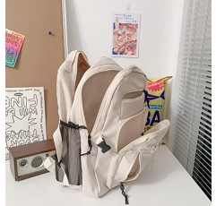 GAXOS 학교를위한 귀여운 미적 배낭 중학생 여행 흰색 배낭 십대 소녀 곰 핀 책 가방