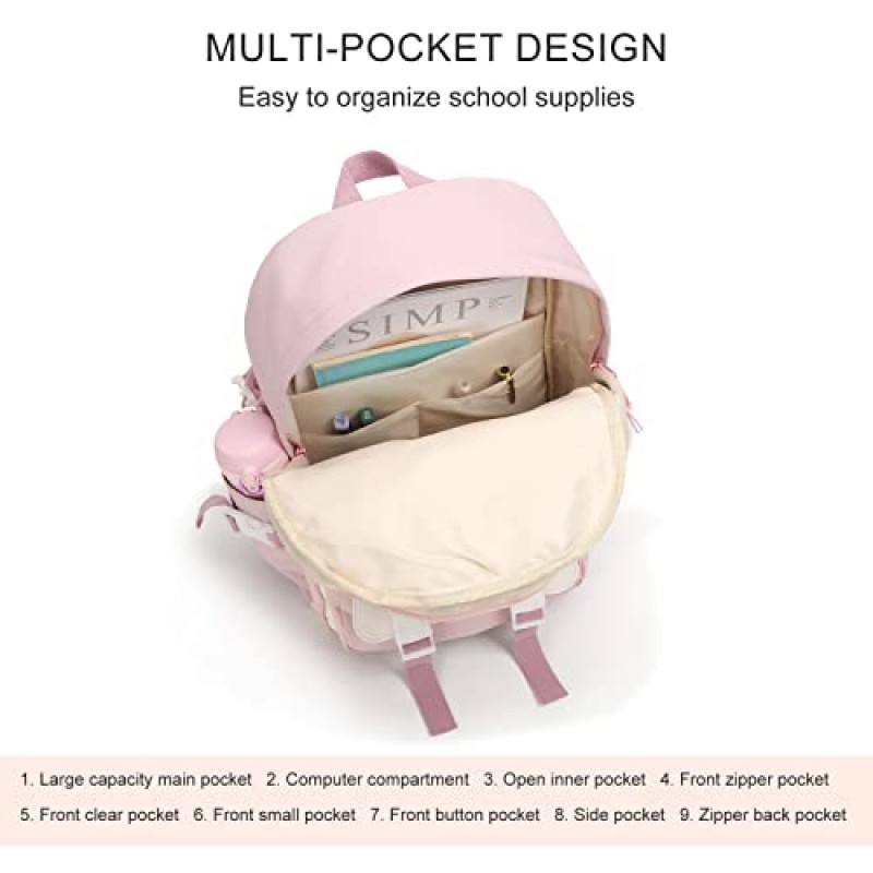 Phaoullzon Kawaii 배낭 학교 미적 Bookbag 핀과 펜던트가있는 소녀를위한 귀여운 애니메이션 배낭, 보라색