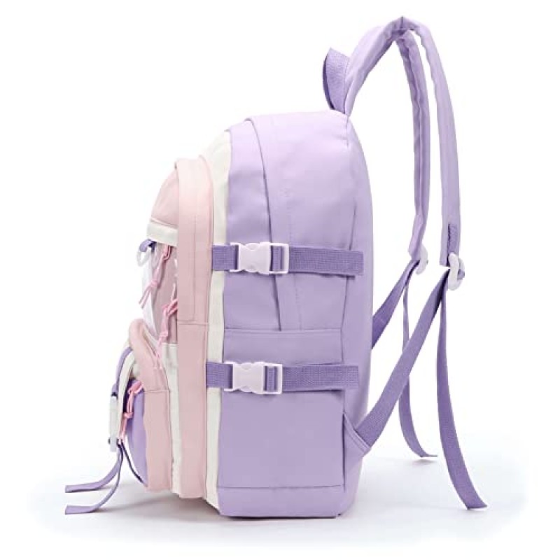 Phaoullzon Kawaii 배낭 학교 미적 Bookbag 핀과 펜던트가있는 소녀를위한 귀여운 애니메이션 배낭, 보라색