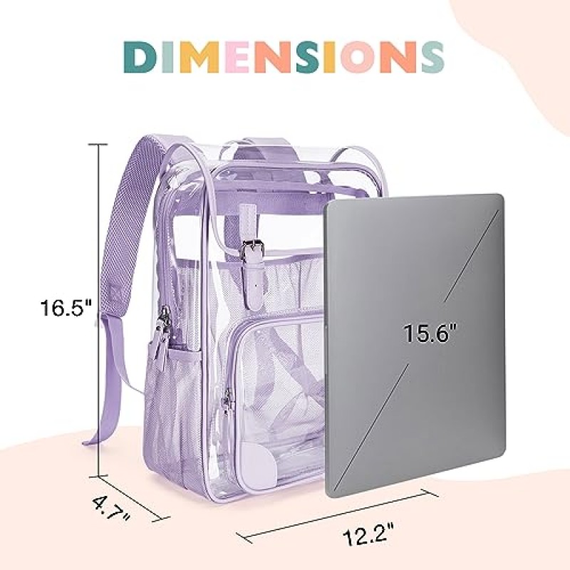 mommore Clear Backpack 헤비 듀티 두꺼운 PVC 투명 백팩(가죽 트림 포함) 대용량 작업, 경기장용 백팩을 통해 볼 수 있음