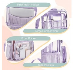 mommore Clear Backpack 헤비 듀티 두꺼운 PVC 투명 백팩(가죽 트림 포함) 대용량 작업, 경기장용 백팩을 통해 볼 수 있음