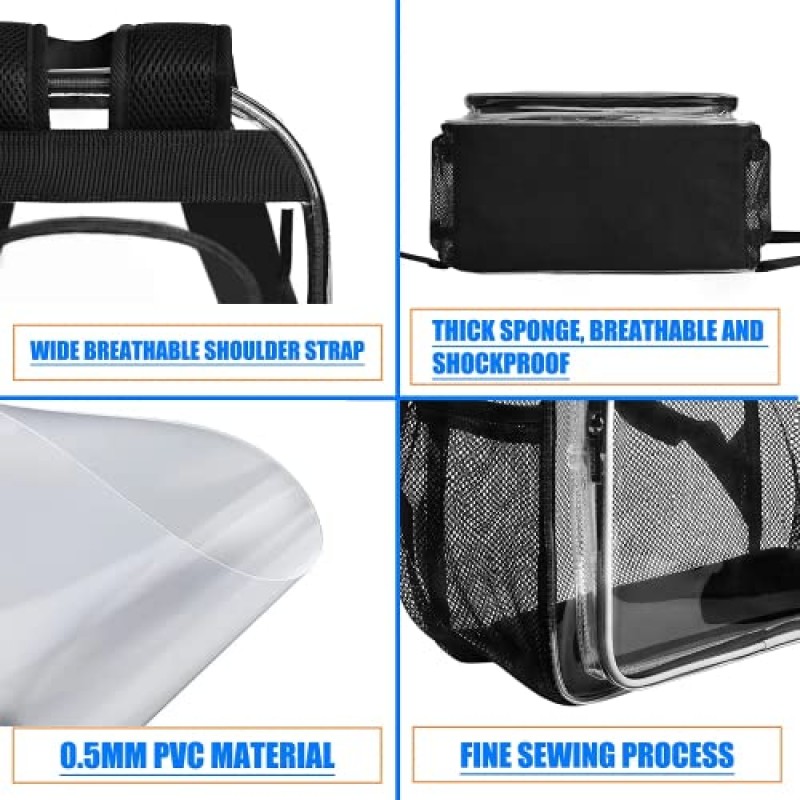 OSOCE 블랙 클리어 백팩 헤비 듀티, 클리어 백 경기장 여성 및 남성용 승인, 보안 작업 콘서트 여행 축제를 위한 조절 가능한 어깨 끈이 있는 PVC 투명 클리어 북 백