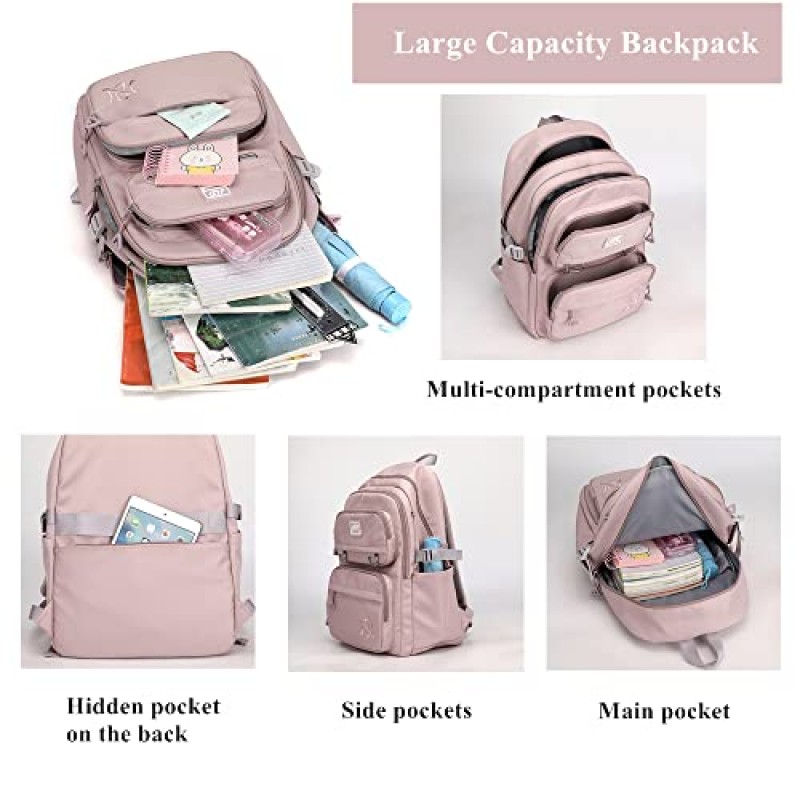 Armbq Girls Backpack 대용량 중초등학교 캐주얼 Bookbag 어린이 야외 여행 가방 청소년을위한 솔리드 컬러 데이 팟