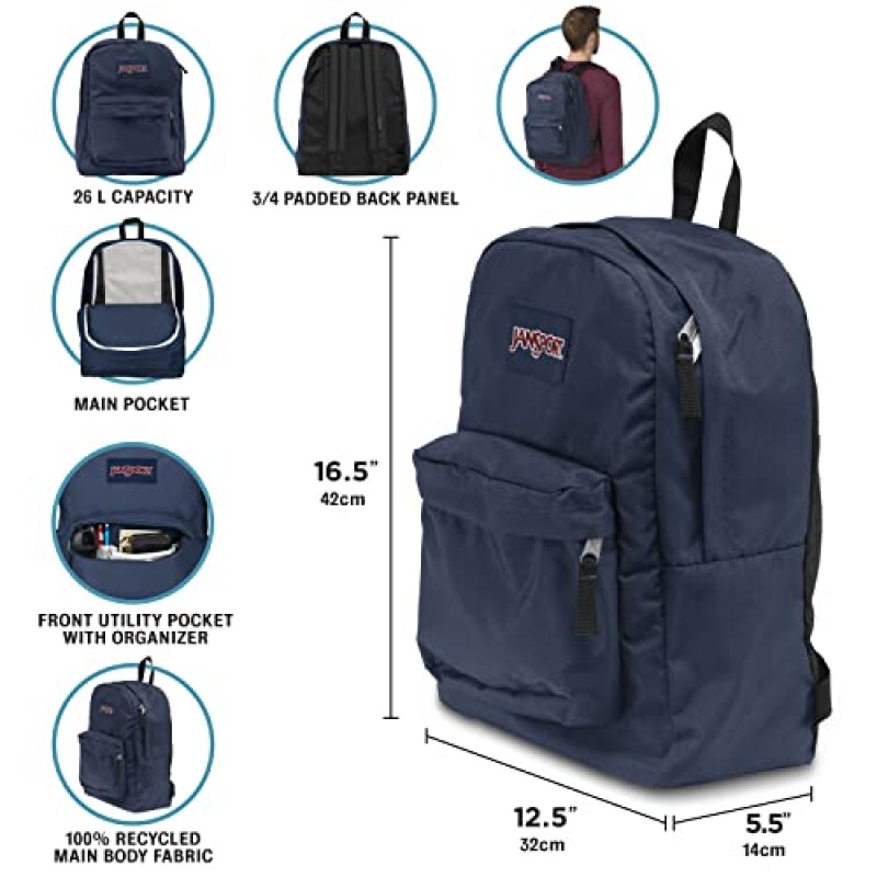 JanSport SuperBreak One 백팩 - 메인 수납공간 1개가 있는 튼튼하고 가벼운 북백, 내장형 정리함이 있는 전면 유틸리티 포켓 - 프리미엄 백팩, Buckshot Camo