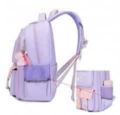 BIAOGOD 여아 배낭 칸막이가 있는 귀여운 배낭, 어린이, 초등학생, 중학교 학교 가방(핑크, 대형)