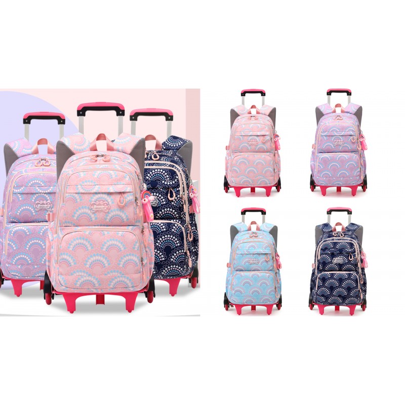 3Pcs 소녀 롤링 배낭 어린이 Bookbag 바퀴 세트 초등학생 야외 트롤리 Schoolbag