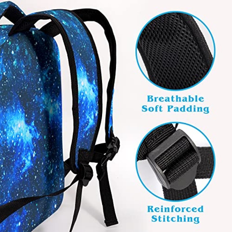 어린이를위한 Dacawin Space Galaxy 배낭 소녀 소년 별이 빛나는 하늘색 초등학교 가방 내구성 기본 캔버스 Bookbags 경량 여행 배낭