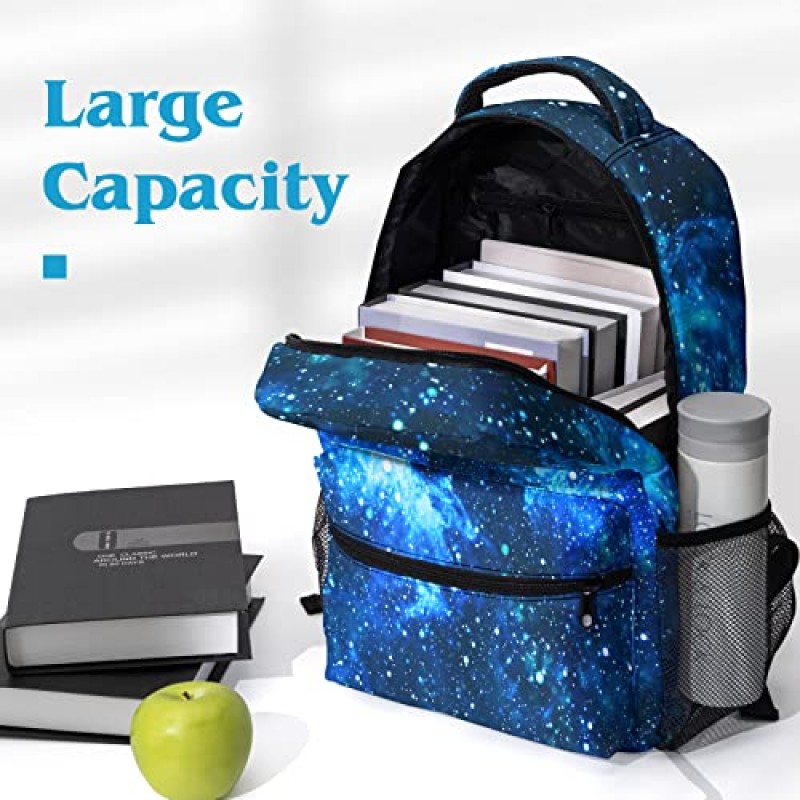 어린이를위한 Dacawin Space Galaxy 배낭 소녀 소년 별이 빛나는 하늘색 초등학교 가방 내구성 기본 캔버스 Bookbags 경량 여행 배낭