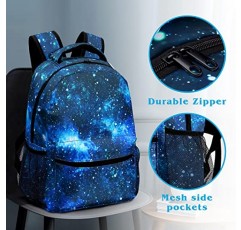 어린이를위한 Dacawin Space Galaxy 배낭 소녀 소년 별이 빛나는 하늘색 초등학교 가방 내구성 기본 캔버스 Bookbags 경량 여행 배낭