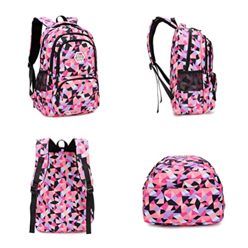 MITOWERMI 3Pcs 배낭 소녀 소년 어린이 배낭 도시락 연필 케이스 방수 경량 기하학 인쇄 Bookbag 초등학교 중학교