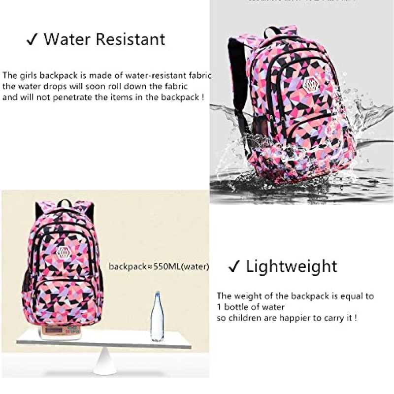MITOWERMI 3Pcs 배낭 소녀 소년 어린이 배낭 도시락 연필 케이스 방수 경량 기하학 인쇄 Bookbag 초등학교 중학교