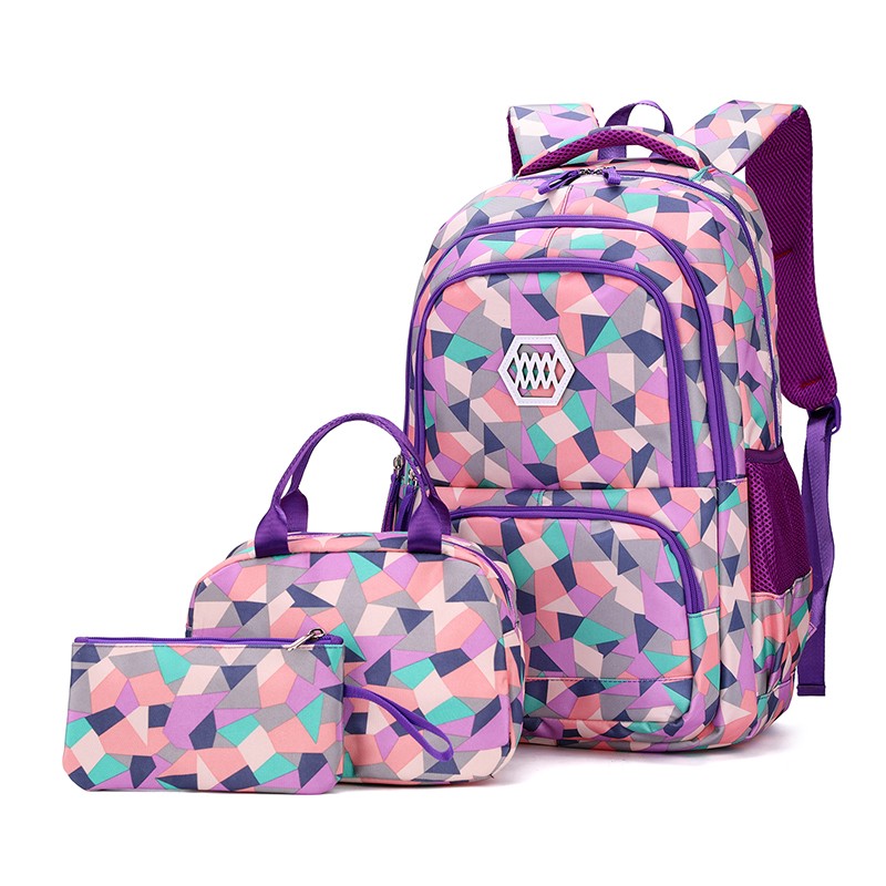 MITOWERMI 3Pcs 배낭 소녀 소년 어린이 배낭 도시락 연필 케이스 방수 경량 기하학 인쇄 Bookbag 초등학교 중학교