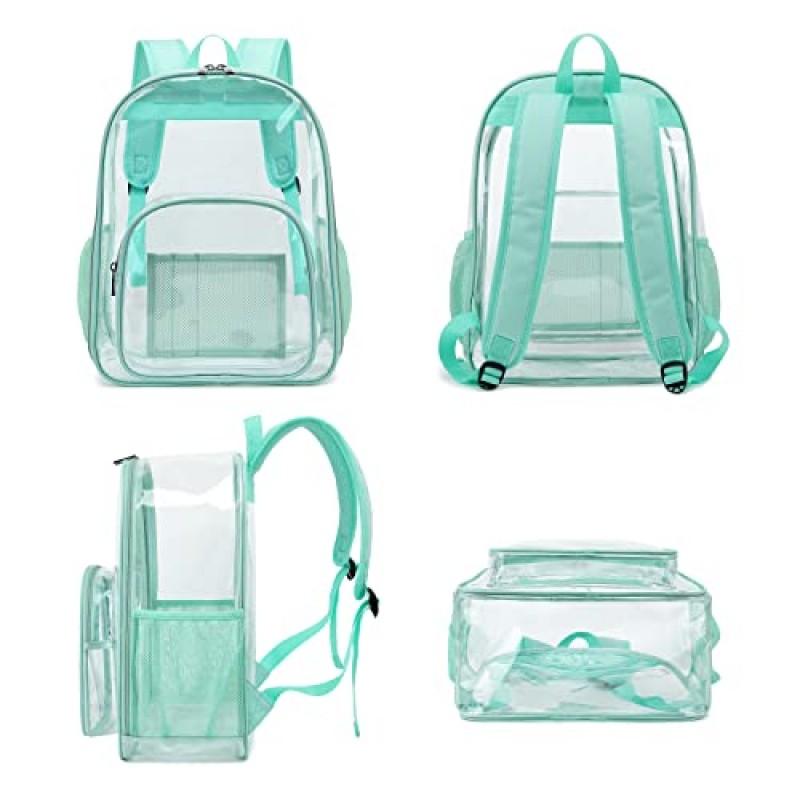 Kouxunt Clear Backpack 남성 여성 헤비 듀티 PVC 플라스틱 투명한 학교 배낭 십대 소녀 소년을 위한 책가방을 통해 볼 수 있습니다(민트 그린)