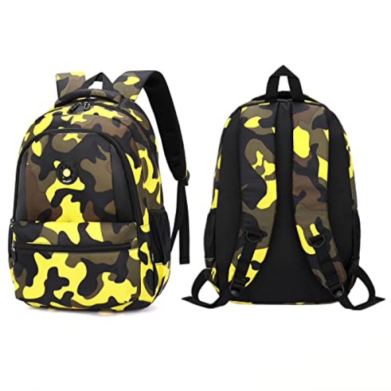 XLERHAZO 학교 배낭 위장 배낭 발수 캐주얼 데이 팟 소년 소녀 용 경량 책가방 (CX Camo Yellow)