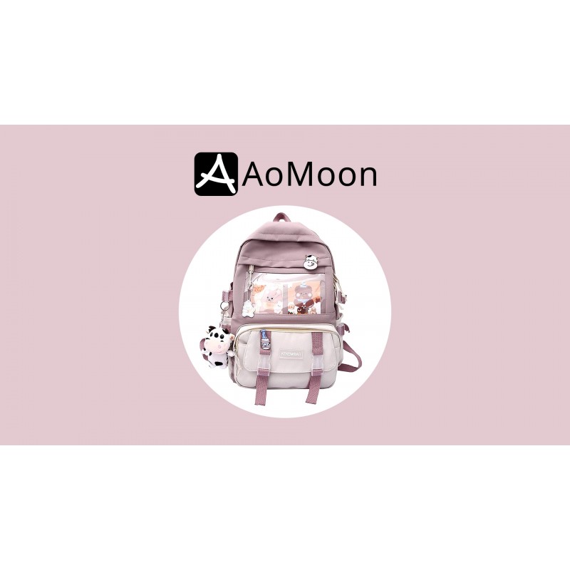 AoMoon Kawaii 배낭 10대 소녀를 위한 사랑스러운 파스텔 배낭 카와이 핀과 귀여운 액세서리가 포함된 미적 학생 책가방(파란색) 한 사이즈