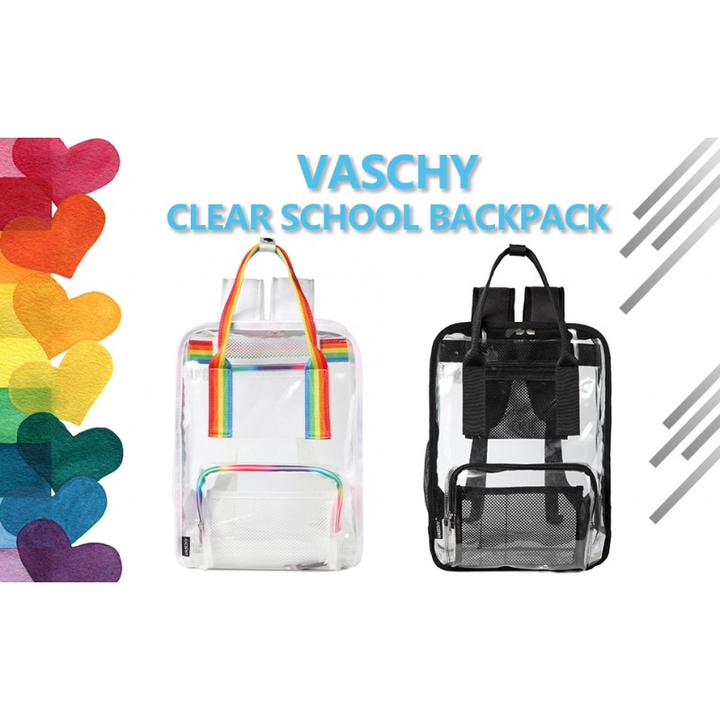 VASCHY 투명 백팩, HeavyDuty Transparent See Through School 백팩 BookBag