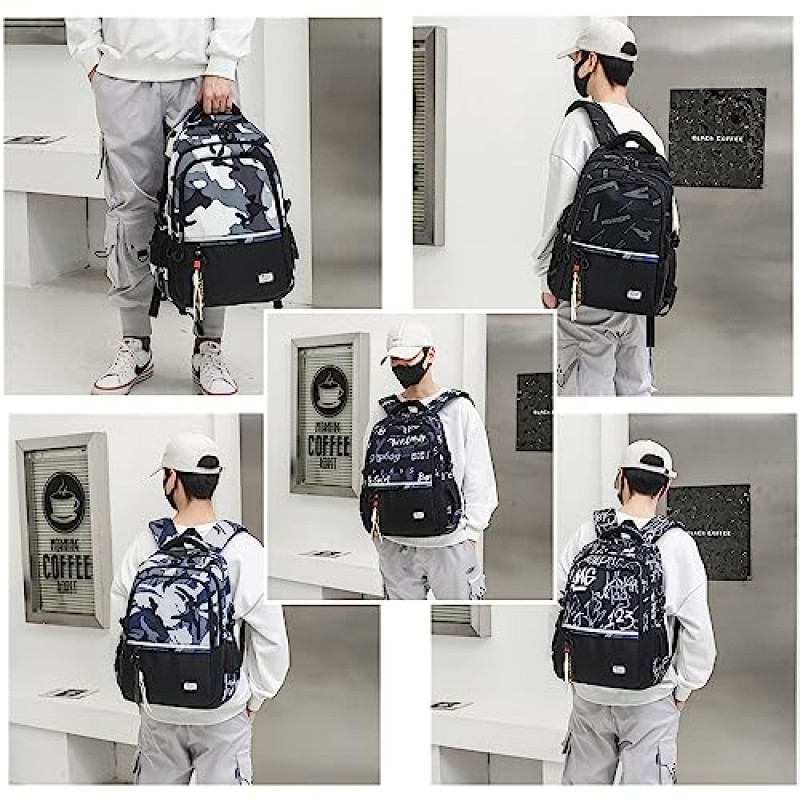 Armbq 위장 어린이 학교 배낭 소년 Camo 캐주얼 Bookbags 초등학교 중학교 가방 청소년 여행 배낭