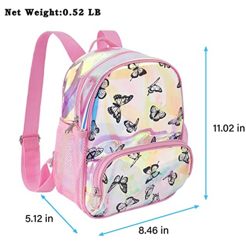 나비 인쇄 배낭 지우기 배낭 헤비 듀티 경기장 투명 학교 책 가방 Pvc 메쉬 가방 귀여운 소녀 Bookbags