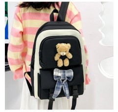 Lokkcy Kawaii 배낭 4Pcs 세트 귀여운 봉제 펜던트 & 배지, 일본 학교 가방 및 소녀 10-12 배낭 (검은색)