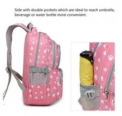 여자 중학교 가방을 위한 금밀 배낭 귀여운 발자국 방수 기능이 있는 경량 어린이 책가방