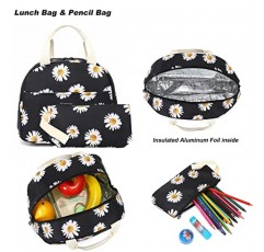 Yusudan 데이지 여아 학교 배낭 세트, 어린이 십대 학교 가방 책가방 점심 가방 연필 가방 (검은색)