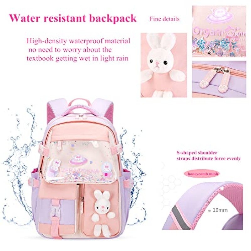 LANSHIYA Kawaii 배낭 학교 소녀 토끼 배낭 어린이 캐주얼 Bookbag 귀여운 야외 데이 팟