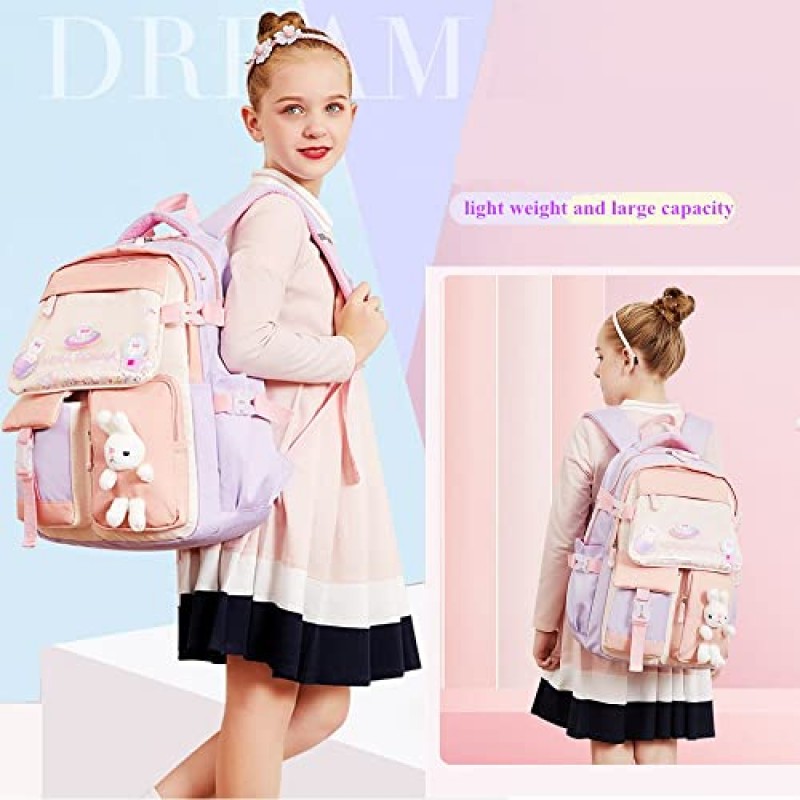 LANSHIYA Kawaii 배낭 학교 소녀 토끼 배낭 어린이 캐주얼 Bookbag 귀여운 야외 데이 팟