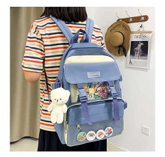 귀여운 카와이 배낭 4Pcs 캔버스 배낭 소녀 소년을위한 곰 펜던트 연필 주머니 어깨 가방 점심 가방을 제공하십시오 (빨간색)