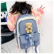 Lokkcy Kawaii 배낭 4Pcs 세트 귀여운 봉제 펜던트 & 배지, 일본 학교 가방 및 소녀 10-12 배낭 (파란색)