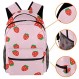 JAVENPROEQT 소녀 소년을 위한 학교 배낭, 카와이 딸기 핑크 패턴 물병 주머니가 있는 캐주얼 책가방