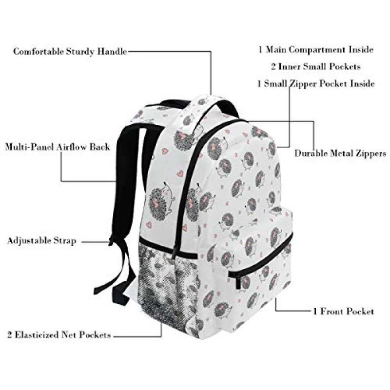 Oarencol 귀여운 수채화 고슴도치 하트 배낭 Bookbag Daypack 여행 학교 대학 가방 여성용 Mens Girls Boys