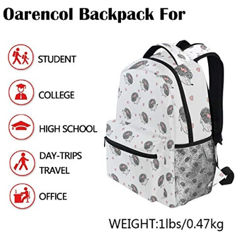 Oarencol 귀여운 수채화 고슴도치 하트 배낭 Bookbag Daypack 여행 학교 대학 가방 여성용 Mens Girls Boys