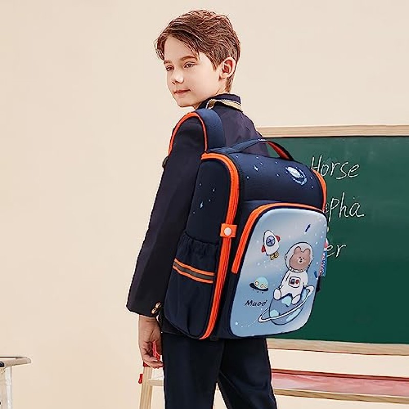 Maod 유아 배낭 소년 어린이 학교 패딩 처리된 어깨와 무료 펜던트가 있는 귀여운 초등학교 배낭(네이비 블루)