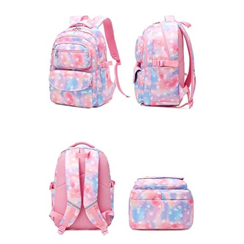 Daisy Prints 배낭 세트 점심 키트 십대 소녀를위한 Bookbag 초등 학생을위한 3pcs Gradient SchoolBag