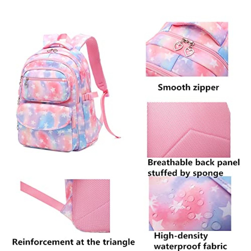 Daisy Prints 배낭 세트 점심 키트 십대 소녀를위한 Bookbag 초등 학생을위한 3pcs Gradient SchoolBag