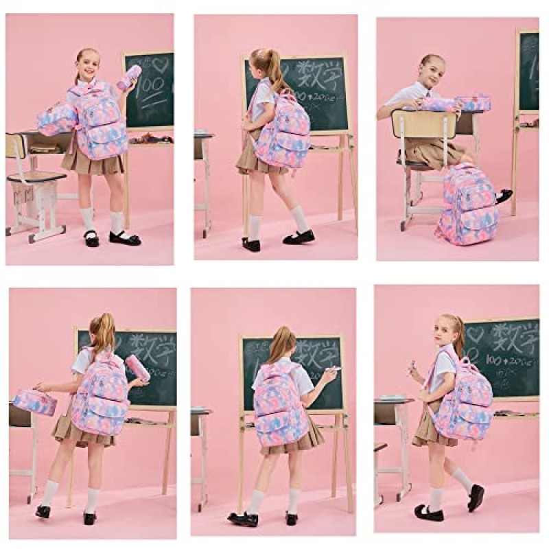 Daisy Prints 배낭 세트 점심 키트 십대 소녀를위한 Bookbag 초등 학생을위한 3pcs Gradient SchoolBag