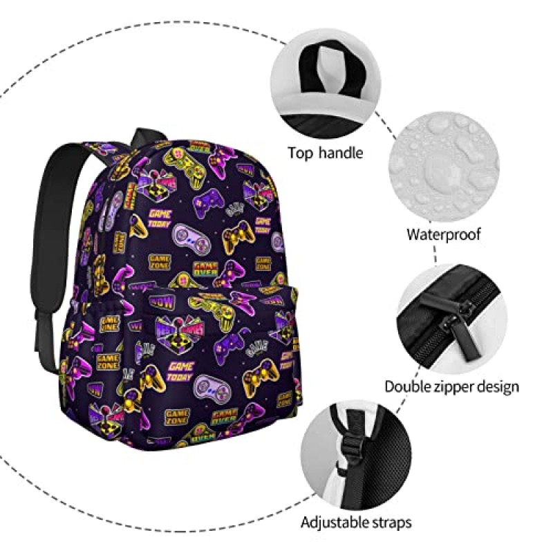 Reorzon 유아 학교 배낭 비디오 게임 캐주얼 게이머 게임 초등학생 여행 어린이 소년과 소녀를위한 Bookbag