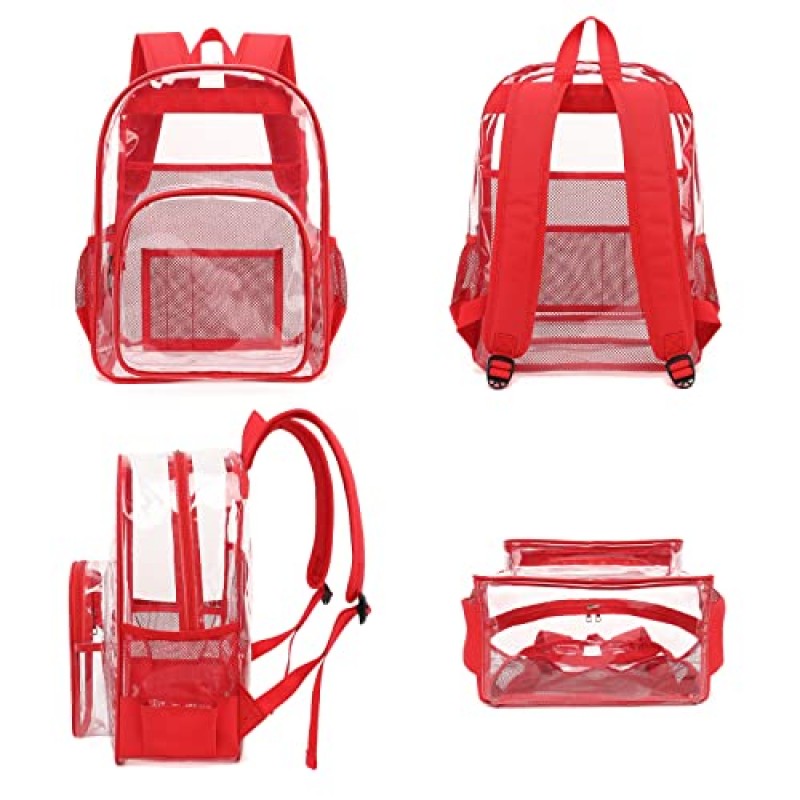 Dezcrab Clear Backpack 학교 배낭 책가방 소녀 소년 여성 남성, 헤비 듀티 투명 배낭 (빨간색)