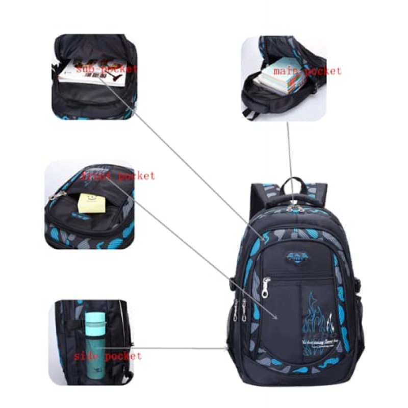 RBYGPL 남학생 배낭 초등 책가방 방수 중학교 가방 경량 (검은색)