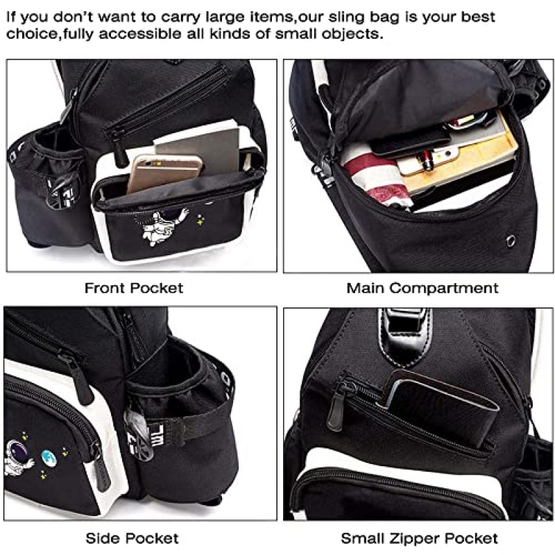 USB가 있는 남아용 FEWOFJ 슬링백, 측면 포켓이 있는 소형 가슴 팩, 여행용 어깨 배낭
