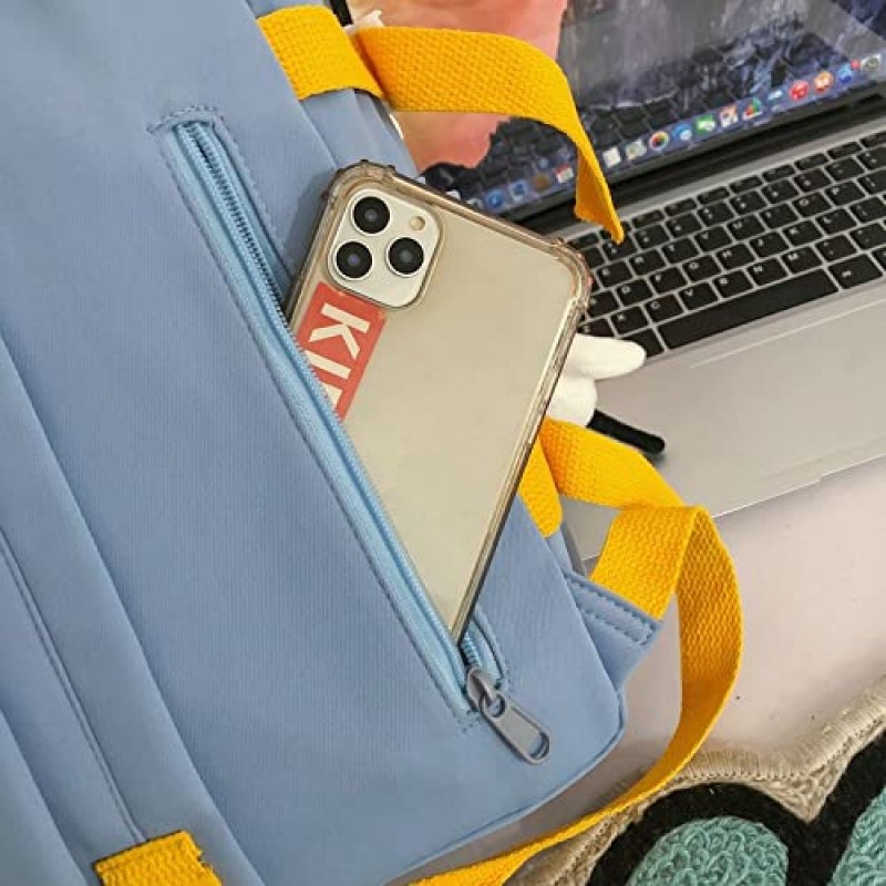 GLIGLITTR Kawaii 배낭 학교 미적 Bookbag 소녀를위한 귀여운 애니메이션 배낭 어린이 숄더 백 대학생 가방 (파란색 & 노란색)