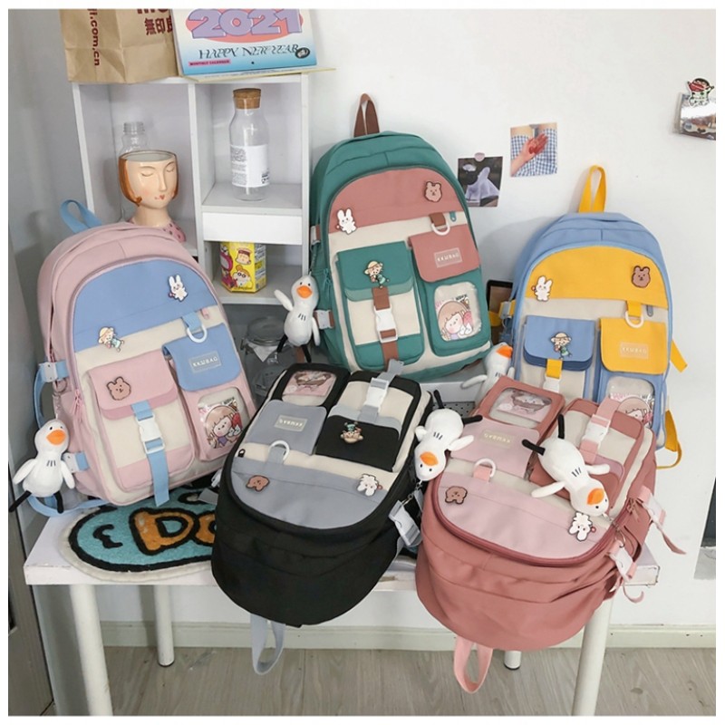 GLIGLITTR Kawaii 배낭 학교 미적 Bookbag 소녀를위한 귀여운 애니메이션 배낭 어린이 숄더 백 대학생 가방 (파란색 & 노란색)