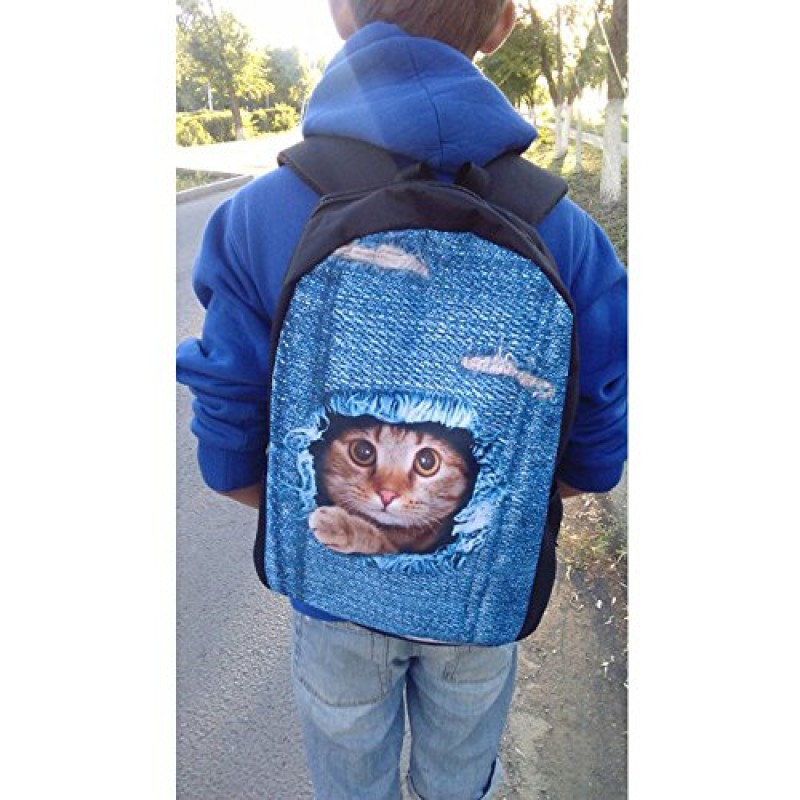 ThiKin 귀여운 고양이 개 동물 파란색 학교 배낭 소년 소녀 학교 책 가방