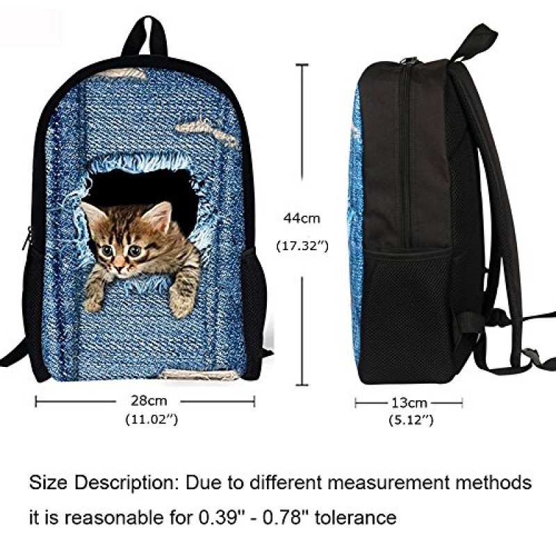 ThiKin 귀여운 고양이 개 동물 파란색 학교 배낭 소년 소녀 학교 책 가방